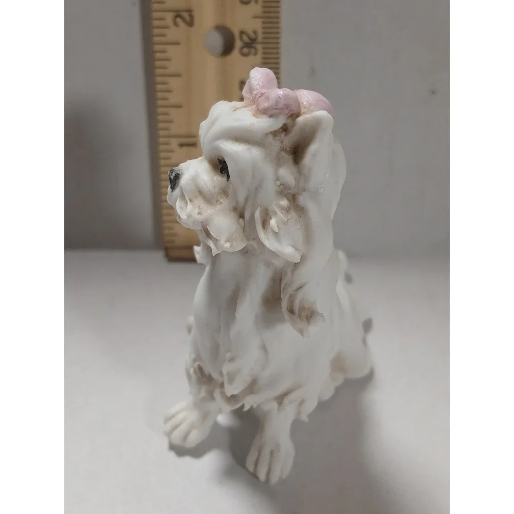 Antique Porcelain‎ White Pink Bow Dog Italian Figurine, Tiche Company,